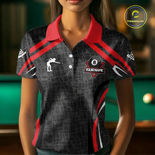 Load image into Gallery viewer, Black And Red 8 Ball Flame Billiard Shirt For Women Custom Pool Team Shirt, Billiard Jersey TDM5790
