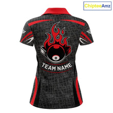 Load image into Gallery viewer, Black And Red 8 Ball Flame Billiard Shirt For Women Custom Pool Team Shirt, Billiard Jersey TDM5790