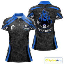 Load image into Gallery viewer, Black And Blue 8 Ball Flame Billiard Shirt For Women Custom Pool Team Shirt, Billiard Jersey TDM5791