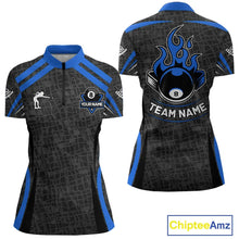 Load image into Gallery viewer, Black And Blue 8 Ball Flame Billiard Shirt For Women Custom Pool Team Shirt, Billiard Jersey TDM5791