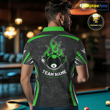 Load image into Gallery viewer, Black And Green 8 Ball Flame Billiard Shirt For Men Custom Pool Team Shirt, Billiard Jersey TDM5792