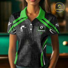 Load image into Gallery viewer, Black And Green 8 Ball Flame Billiard Shirt For Women Custom Pool Team Shirt, Billiard Jersey TDM5792