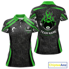 Load image into Gallery viewer, Black And Green 8 Ball Flame Billiard Shirt For Women Custom Pool Team Shirt, Billiard Jersey TDM5792