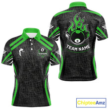 Load image into Gallery viewer, Black And Green 8 Ball Flame Billiard Shirt For Men Custom Pool Team Shirt, Billiard Jersey TDM5792
