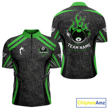 Load image into Gallery viewer, Black And Green 8 Ball Flame Billiard Shirt For Men Custom Pool Team Shirt, Billiard Jersey TDM5792