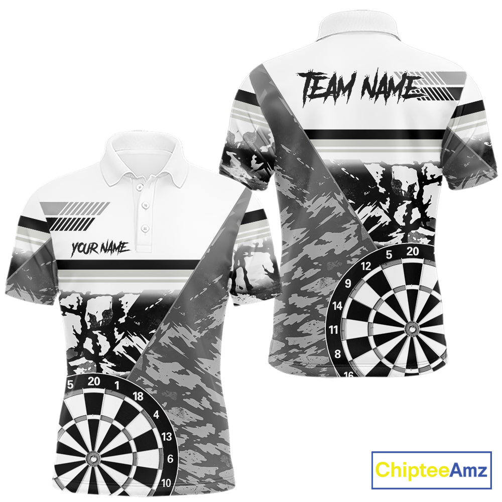 Custom Black And White Grunge Darts Shirt For Men, Darts Team Jersey Polo & 1/4 Zip TDM6143