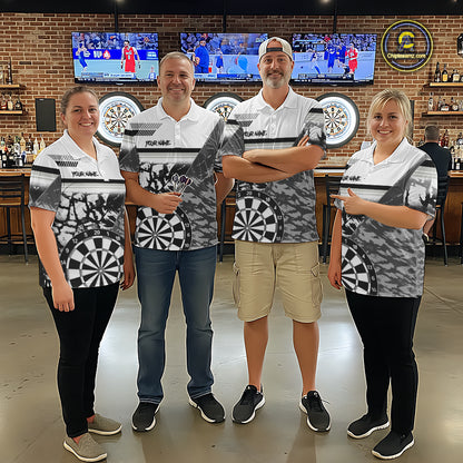 Custom Black And White Grunge Darts Shirt For Men, Darts Team Jersey Polo & 1/4 Zip TDM6143