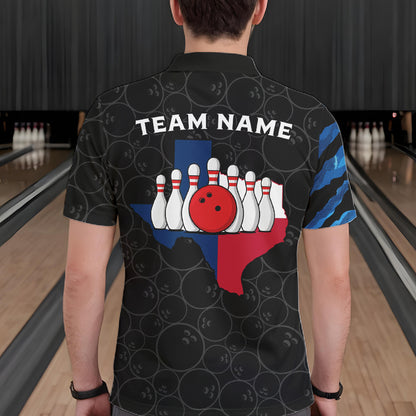 Texas Flag Blue Camo Bowling Shirt For Men Custom Patriotic Bowling Team Jersey Polo & 1/4 Zip TDM6387