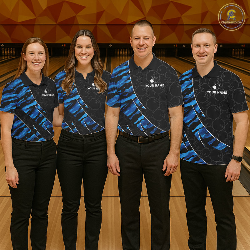 Texas Flag Blue Camo Bowling Shirt For Men Custom Patriotic Bowling Team Jersey Polo & 1/4 Zip TDM6387