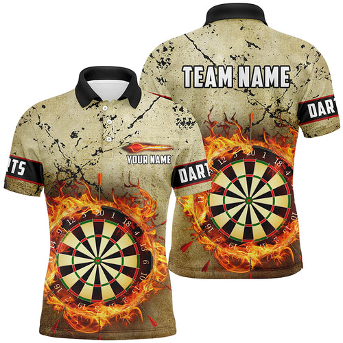 Fire Flame Darts Board Grunge Men Darts Polo & Quarter-Zip Shirts Custom Retro Darts Jersey Shirts TDM1668