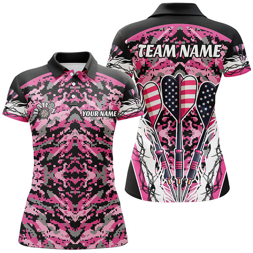 Pink Grunge Camo Darts Arrow US Flag Women Darts Shirts Custom Camo Darts Jersey Team Shirts TDM1670