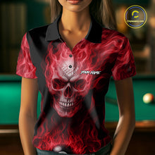 Load image into Gallery viewer, Red Flaming Skull 8 Ball Fire Billiard Shirt For Women Custom Billiard Team Jersey Polo &amp; 1/4 Zip TDM5064