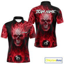 Load image into Gallery viewer, Red Flaming Skull 8 Ball Fire Billiard Shirt For Men Custom Billiard Team Jersey Polo &amp; 1/4 Zip TDM5064