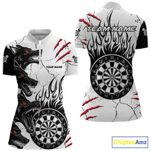 Load image into Gallery viewer, White Black Grunge Wolf Darts Shirts For Women Custom Darts Team Jersey Polo &amp; Quarter Zip TDM5534