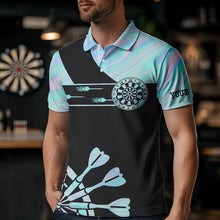 Load image into Gallery viewer, Holographic Blue Darts Tie Dye Polo &amp; Quarter Zip Custom Dart Shirts For Men Glowing Dart Jerseys TDM3623