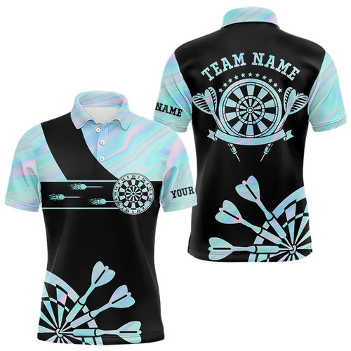 Holographic Blue Darts Tie Dye Polo & Quarter Zip Custom Dart Shirts For Men Glowing Dart Jerseys TDM3623