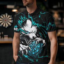 Load image into Gallery viewer, Personalized Wolf Lightning Darts Polo &amp; Quarter Zip Custom Men Dart Shirts Darts Jersey |Turquoise TDM3772