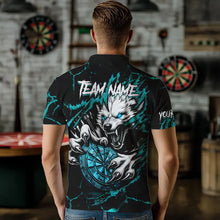Load image into Gallery viewer, Personalized Wolf Lightning Darts Polo &amp; Quarter Zip Custom Men Dart Shirts Darts Jersey |Turquoise TDM3772