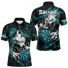 Load image into Gallery viewer, Personalized Wolf Lightning Darts Polo &amp; Quarter Zip Custom Men Dart Shirts Darts Jersey |Turquoise TDM3772
