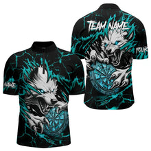 Load image into Gallery viewer, Personalized Wolf Lightning Darts Polo &amp; Quarter Zip Custom Men Dart Shirts Darts Jersey |Turquoise TDM3772