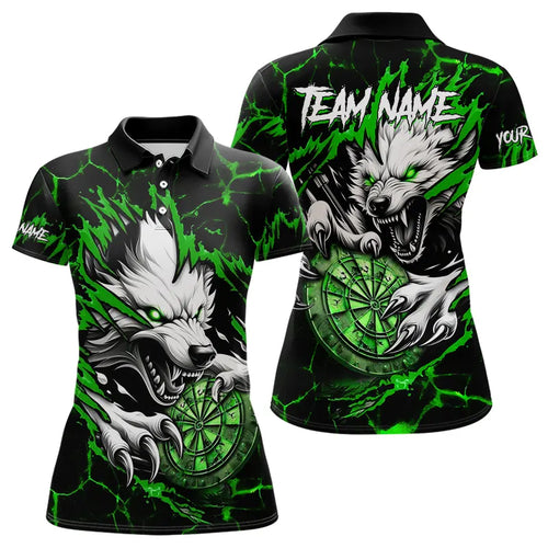 Personalized Wolf Lightning Darts Polo & Quarter Zip Custom Dart Shirts For Women Darts Jersey |Green TDM3773