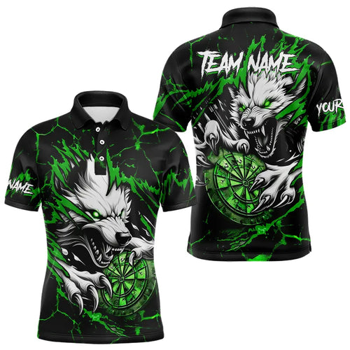 Personalized Wolf Lightning Darts Polo & Quarter Zip Custom Dart Shirts For Men Darts Jersey |Green TDM3773