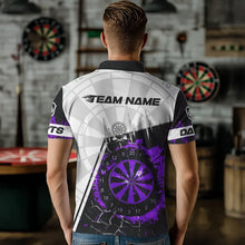 Load image into Gallery viewer, Personalized Purple Break Glass Dartboard Fire Polo, 1/4 Zip Custom Dart Shirts For Men Dart Jersey TDM3774