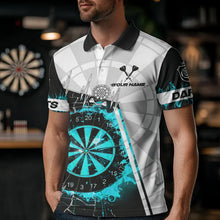 Load image into Gallery viewer, Personalized Turquoise Break Glass Dartboard Fire Polo, 1/4 Zip Custom Men Dart Shirts Dart Jersey TDM3775