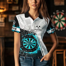 Load image into Gallery viewer, Personalized Turquoise Break Glass Dartboard Fire Polo, 1/4 Zip Custom Women Dart Shirts Dart Jersey TDM3775