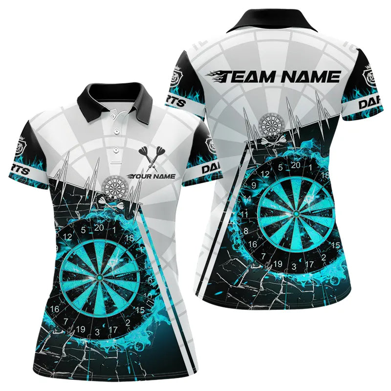 Personalized Turquoise Break Glass Dartboard Fire Polo, 1/4 Zip Custom Women Dart Shirts Dart Jersey TDM3775