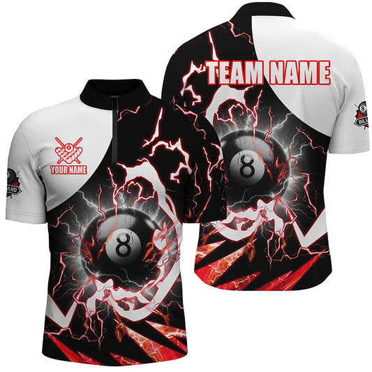 Personalized 8 Ball Pool Men Quarter-Zip Shirts Custom Lightning Thunder Red Billiard Jersey TDM1508