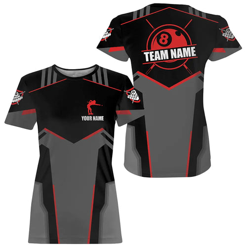 Personalized 8 Ball Pool Billiard T Shirt For Women Custom Billiard Team Jersey Uniform |Red TDM2323