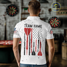 Load image into Gallery viewer, Personalized White Grunge American Flag Darts Jersey For Men Custom Patriotic Darts Team Shirts TDM5076