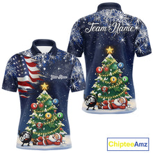Load image into Gallery viewer, Funny Santa Christmas Billiard Shirts For Men Custom US Flag Xmas Pine Tree Pool Team Shirt TDM5289
