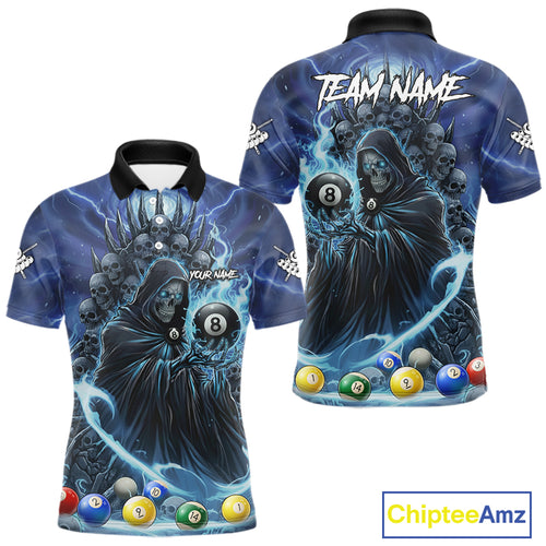 Blue Grim Reaper Lightning Billiard Shirt For Men Custom 8 Ball Pool Jersey Team Polo & 1/4 Zip TDM5292