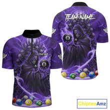 Load image into Gallery viewer, Purple Grim Reaper Lightning Billiard Shirt For Men Custom 8 Ball Pool Jersey Team Polo &amp; 1/4 Zip TDM5293