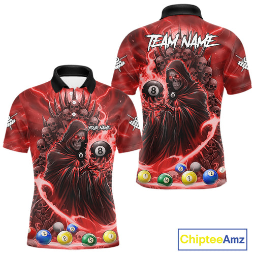 Red Grim Reaper Lightning Billiard Shirt For Men Custom 8 Ball Pool Jersey Team Polo & 1/4 Zip TDM5294