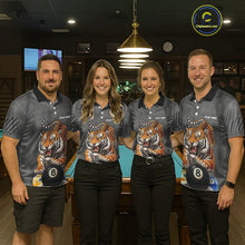Load image into Gallery viewer, Funny Tiger 8 Ball, 9 Ball &amp; 10 Ball Billiard Shirt For Men Custom Pool Team Jersey | Grey TDM5540