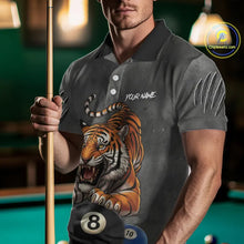 Load image into Gallery viewer, Funny Tiger 8 Ball, 9 Ball &amp; 10 Ball Billiard Shirt For Men Custom Pool Team Jersey | Grey TDM5540