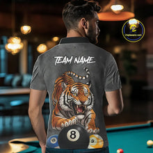 Load image into Gallery viewer, Funny Tiger 8 Ball, 9 Ball &amp; 10 Ball Billiard Shirt For Men Custom Pool Team Jersey | Grey TDM5540