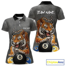 Load image into Gallery viewer, Funny Tiger 8 Ball, 9 Ball &amp; 10 Ball Billiard Shirt For Women Custom Pool Team Jersey | Grey TDM5540