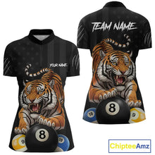 Load image into Gallery viewer, Funny Tiger 8 Ball, 9 Ball &amp; 10 Ball US Flag Billiard Shirt For Women Custom Pool Team Jersey TDM5541