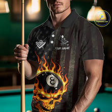 Load image into Gallery viewer, Vintage American Flag Skull Flame Billiard Shirt For Men Custom Patriotic 8 Ball Pool Team Jersey TDM5545