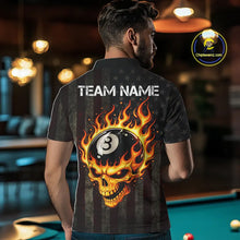 Load image into Gallery viewer, Vintage American Flag Skull Flame Billiard Shirt For Men Custom Patriotic 8 Ball Pool Team Jersey TDM5545