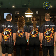 Load image into Gallery viewer, Vintage American Flag Skull Flame Billiard Shirt For Men Custom Patriotic 8 Ball Pool Team Jersey TDM5545