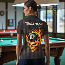 Load image into Gallery viewer, Vintage American Flag Skull Flame Billiard Shirt For Women Custom Patriotic 8 Ball Pool Team Jersey TDM5545