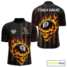 Load image into Gallery viewer, Vintage American Flag Skull Flame Billiard Shirt For Men Custom Patriotic 8 Ball Pool Team Jersey TDM5545