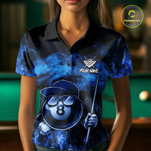 Load image into Gallery viewer, Blue Funny 8 Ball Pool Flame Smoke Billiard Shirt For Women Custom Billiard Team Jersey Uniform TDM5546