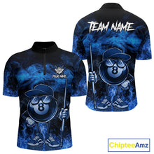Load image into Gallery viewer, Blue Funny 8 Ball Pool Flame Smoke Billiard Shirt For Men Custom Billiard Team Jersey Uniform TDM5546