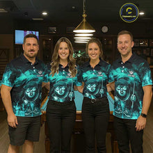 Load image into Gallery viewer, tdm men Turquoise Funny 8 Ball Pool Flame Smoke Billiard Shirt For Men Custom Billiard Team Jersey  TDM5547